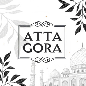 Digital logo design featuring 'Atta Gora'. Bold, modern font against stark white backdrop, minimalistic black accents.
