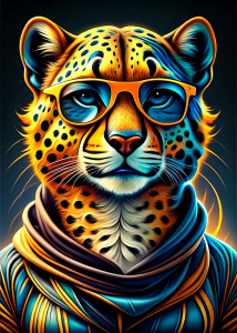  cartoon cheetah ultra detailed   , style pop art, , style watecolor, black background,r eady for print t-shirt, style art fabric, 
