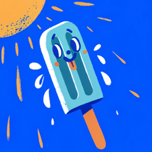 Cartoon illustration of a popsicle. The popsicle is green with a popsicle stick. The face on the popsicle has small features, including a tiny nose, tiny eyes, and a tiny tongue. The background is a bright, sunny yellow.