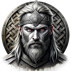 walhalla, viking warrior,  runics face, black work, white backrounds