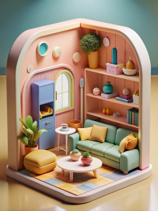 create a small living room inside the claw machine.
