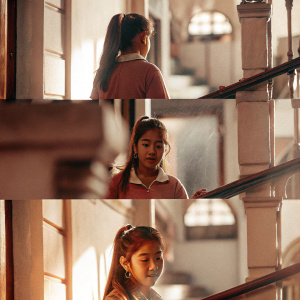 Chronological journey of Kaye Abad through a photo montage. Captures her from childhood with pigtails, young adulthood with long hair, and current phase with a mature look.