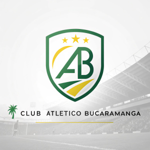 Modern logo design for Club Atletico Bucaramanga. Clean, green and yellow color scheme. Large AB letter logo with smaller secondary logos and text branding.