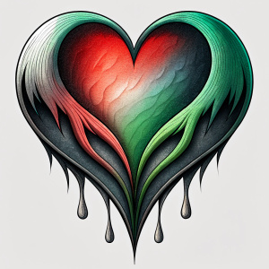 Style stickers. Create a heart shape with clean lines and smooth .Experiment with negative space to create an additional shape within the heart. Apply a subtle gradient to the heart symbol for a modern touch. Black and red, green only. White background, No Background, vector, 8K.