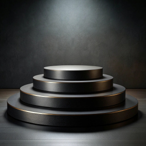 black circular  podium black ground give four pose