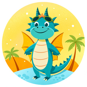 cute dragon character summer vibes with flat design