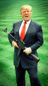 Donald Trump holding a machine gun
