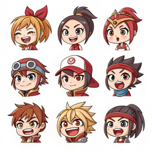 Collection of anime-style emoticons inspired by League of Legends. Characters are depicted in various dynamic poses and facial expressions. Sketch-like art style, simple yet highly expressive.