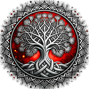 Nordic yggdrasil –  high-definition design grey and black, realistic tattoo design, white background