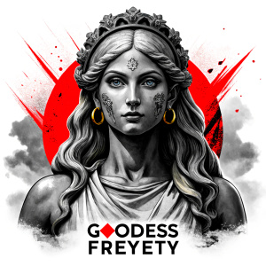 godness freya perfect realistic art, high-definition, high-definition grey and black, white background 