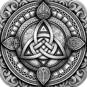 Celtic Paganism and Druidry symbols tattoo design - perfect realistic art - high-definition - grey and black - white background 