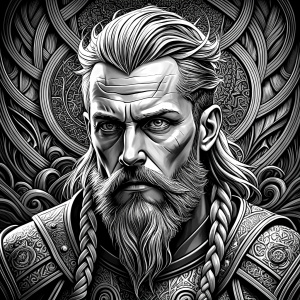 Nordic ragnar - perfect realistic art, high-definition grey and black, white background tattoo design