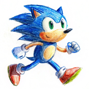 create a crayon sonic running drawing like a child's drawing