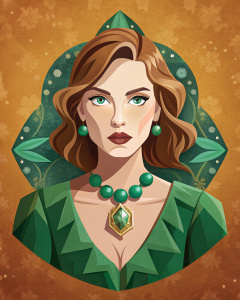 flat art vector Malika favre style illustration portrait of a lady symbolising emerald stone