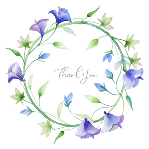 Vine flowers around "Thank you", white background