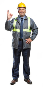 workers manager, half-lengh, standing, heavy duty, transparent background, signing ok