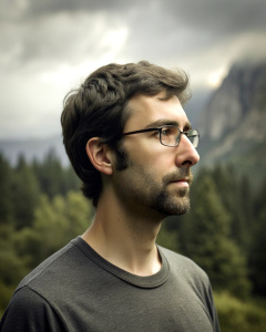 human man 30 years old with glasses. profile picture in nature