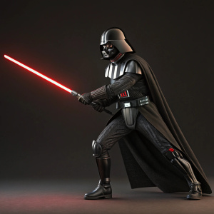 Star Wars collectible figure of Darth Vader. Standing in combat pose with iconic red lightsaber.
