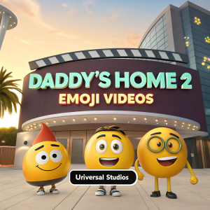 Promotional video for 'Daddy's Home 2 Emoji Videos'. Featuring animated emojis for scenes. Universal Studios logo.