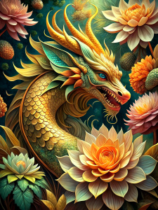 golden dragon and flower
