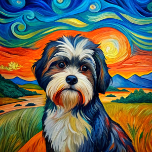 shi tzu in faroe island in van gogh art style