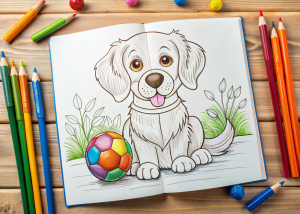 dog with ball coloring book