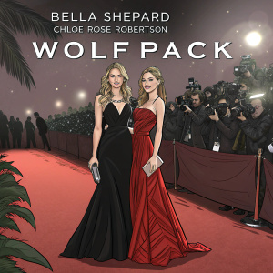 Bella Shepard and Chloe Rose Robertson attending the grand premiere of 'Wolf Pack'. Dressed in elegant black and red gowns. Crowded red carpet with flashing cameras.