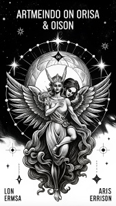 Artemisa y orion enamorados, rodeados de angeles y constelaciones