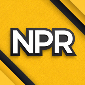 A sleek and modern logo design. Stylized 'NPR' in bold, clean font. Bright yellow background with a sharp, black diagonal line cutting through the letters.