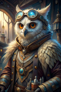 Fantasy polar owlin artificer, steampunk
