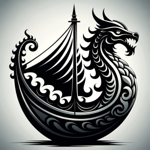 Nordic viking Longboat  Dragonboat high-definition design grey and black, realistic tattoo design, white background