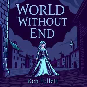 Poster for the epic novel 'World Without End' by Ken Follett, featuring a young woman named Petranilla in a medieval setting.