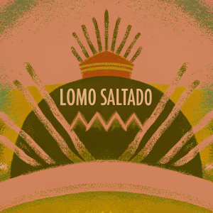 Logo featuring intricate Peruvian inspired headdress design with the brand name 'Lomo Saltado' woven through the artwork, evoking Peruvian culinary heritage.