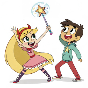 Characters from Star vs The Forces of Evil in dynamic poses, colorful outfits, various expressions against plain white backdrop.