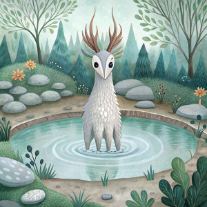 Slavic aesthetics characters of Sirin in the magic pond minimalism
