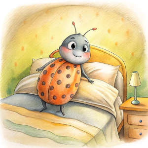 cartoon ladybug in bed