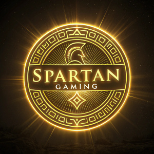 Golden emblem glowing with mystical light. The Spartan Gaming logo, featuring the words 'SPARTAN GAMING' in a font that evokes ancient runes.