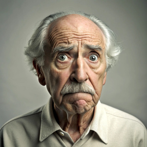 old man with uncertainty in his face and eyes