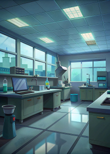 realistic science lab background, no people, anime style, Cell shade