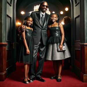 Snoop Dogg and his daughters, Shante Broadus and Cori Broadus, posing at the Grammy Awards.