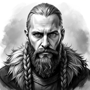 viking ragnar perfect realistic art, high-definition, high-definition grey and black, white background 