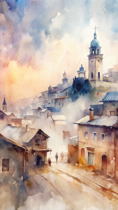 urban landscape by Masterpiece Pale-colored Watercolor by Joseph Zbukvic , Alvaro Castagnet 
