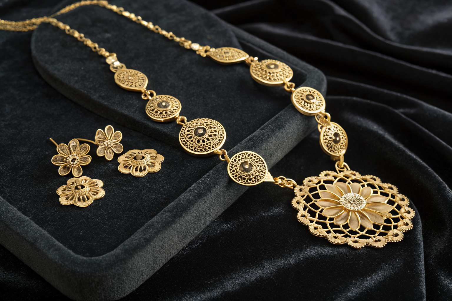 Luxury modular titanium jewelry on dark velvet