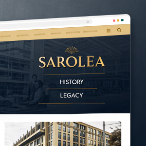 Website snapshot. Sarolea's history and legacy highlighted on a dark webpage with golden text.