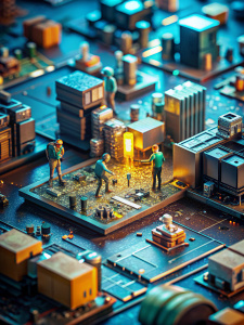Reparacion electronica industrial, personas en minimundo de tarjetas electronica