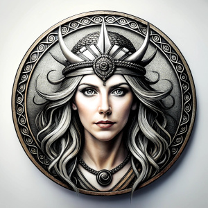 Saga, The Seer - Nordic Goddess of Sagas & Myths perfect realistic art, high-definition grey and black, white background tattoo design