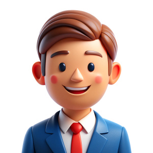 Create a charming 3D icon of a employer persona with smiling face, white background