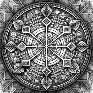 vegvisir geometric pattern tattoo design - perfect realistic art - high-definition - grey and black - white background 