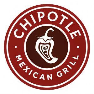 Digital rendering of the Chipotle Mexican Grill logo. Vibrant red and white colors. Circular design with chili pepper icon at center. Brand name text环绕着辣椒图标。