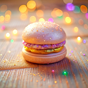 

close up dream world light  pastel  glam realistic  hamburger made of  glitter
on the table